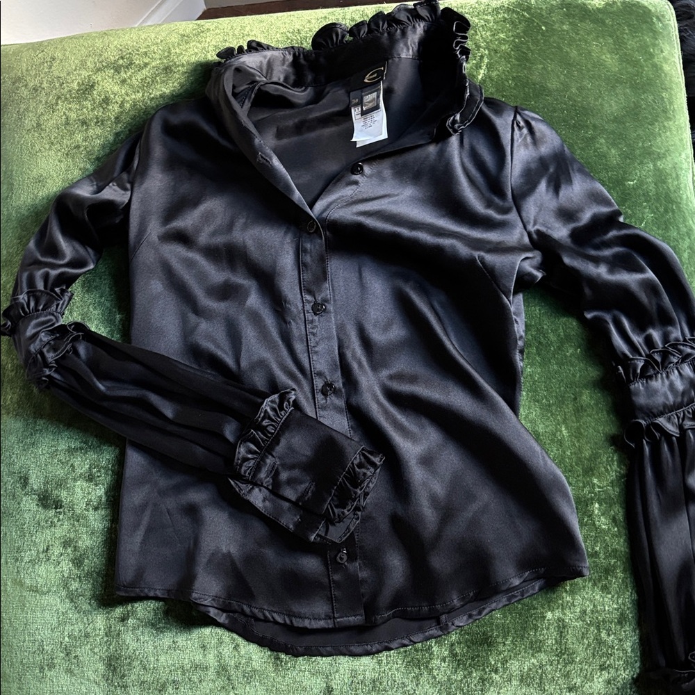 Roberto Cavalli Black Satin Blouse